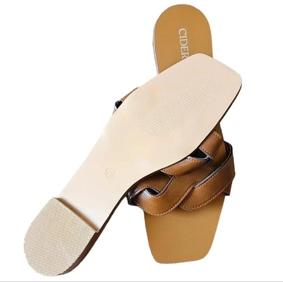 New Cider Santorini Summer Vacation Single Band Vegan Leather Slippers Brown 41. - Picture 5 of 9